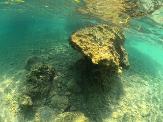 Ruined remains of the building of the ancient city, flooded during the rise in sea level.Kedrai, Sedir island,Gulf of Gokova, Aegean Sea, Turkey