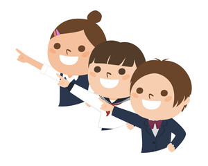 女子生徒たちのイラスト。未来を指差している制服姿の女の子たち。