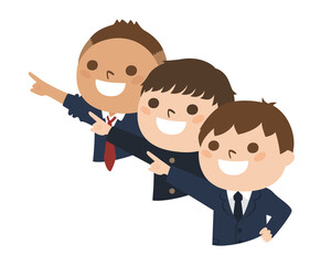 男子生徒たちのイラスト。未来を指差している制服姿の男の子たち。