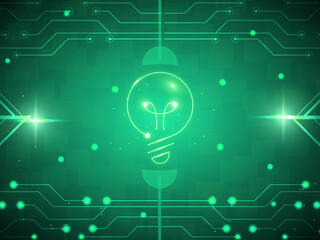2d rendering ,Bulb illustration on technology background, Future technology, innovation background, creative idea concept, Abstract technology background