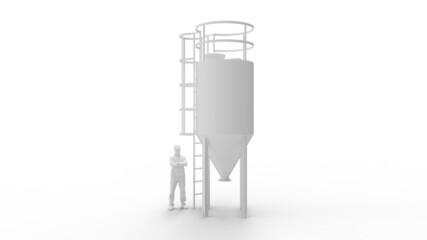 3D rendering of a agriculture harvest grain silo tower isolated on empty white studio background. © Sepia100