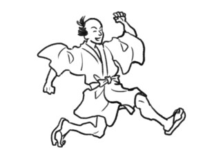 日本画タッチの走る人物イラストJapanese painting illustration The person runs