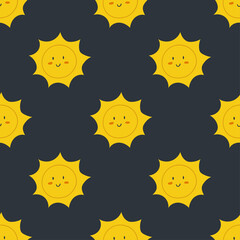 Seamless pattern with cute sun. Background for kids design, textile, apparel, wallpaper.