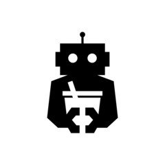 robot drink cafe cyborg automatic negative space logo vector icon illustration