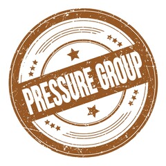 PRESSURE GROUP text on brown round grungy stamp.