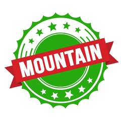 MOUNTAIN text on red green ribbon stamp.