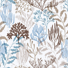 Coral reef seamless pattern., Caribbean staghorn and pillar corals diversity. © SunwArt