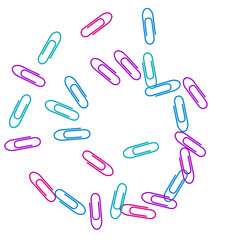 Stationary paperclips isolated on white background