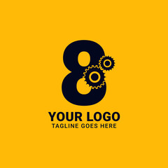 number 8 with gear for technology and mechanical vector logo design