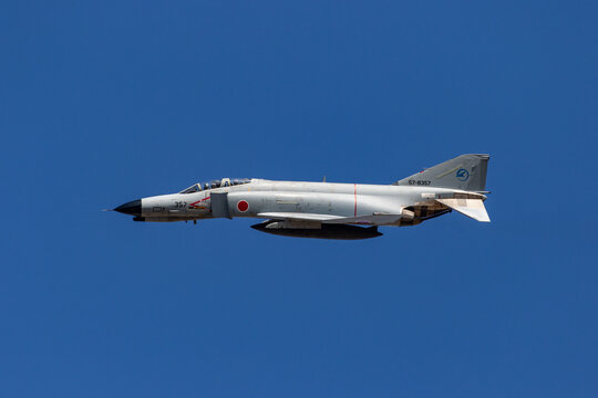 Gifu,JAPAN - Nov 10,2019: JASDF F-4 Phantom demonstration maneuvers at the air show. 