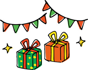 クリスマスプレゼントのかわいいイラスト（手描き）