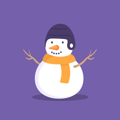 snowman character illustration. funny, cute, and adorable snowman. wearing a scarf and winter hat. flat cartoon style. vector designs. design elements for winter and christmas. sticker