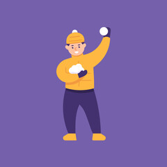illustration of a boy playing throwing snowballs. wear a jacket or winter clothes. people activity. vector designs. design elements for winter and christmas. sticker