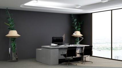 modern business office manager room with 3d design interior for company wall logo mockup