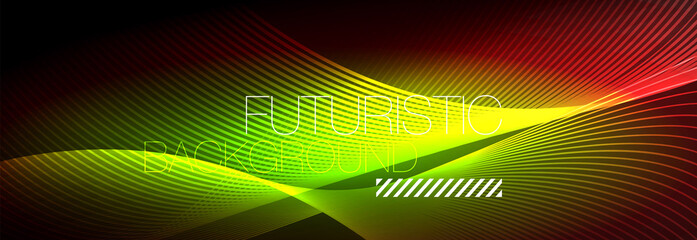 Abstract neon glowing light in the dark with waves. Shiny magic energy and motion concept, vector abstract wallpaper background