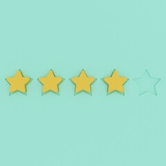 
4 star rating 3d icon, four out of five, vip category. Premium first-class score in pastel colors