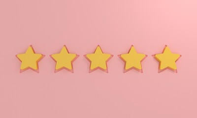 
5 stars rating 3d icon, five out of five, vip category. Premium first-class score in pastel colors.