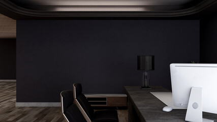 modern business office manager room with 3d design interior for company wall logo mockup