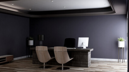 modern business office manager room with 3d design interior for company wall logo mockup