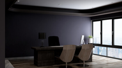 modern business office manager room with 3d design interior for company wall logo mockup