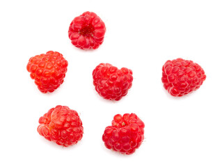 Red raspberries on a white background.