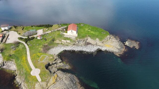 Aerial view of Church of the Holy Assumption in town of Tsarevo, Burgas Region, Bulgaria 