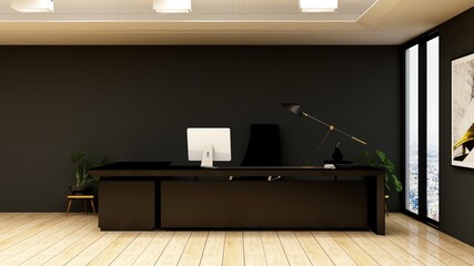 office work from home desk setup in 3d render design interior