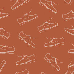 Shoe, boot, footwear color seamless pattern. Background. Handmade shoe, footwear. Shoe store. Bootmaker, shoemaker, cobbler. Shoes atelier, workshop. Shoemaking. Flat vector illustration. Isolated    