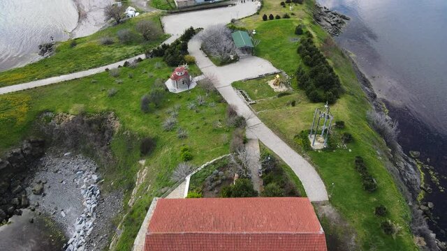 Aerial view of Church of the Holy Assumption in town of Tsarevo, Burgas Region, Bulgaria 