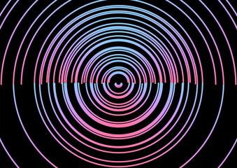 カラフルな同心円のアブストラクトA3ポスター　黒地