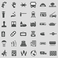 Refugee Icons. Sticker Design. Vector Illustration.