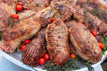 Fried meat in a restaurant.