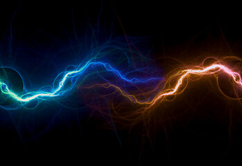 Fire and ice electrical lightning background, abstract power and plasma - obrazy, fototapety, plakaty