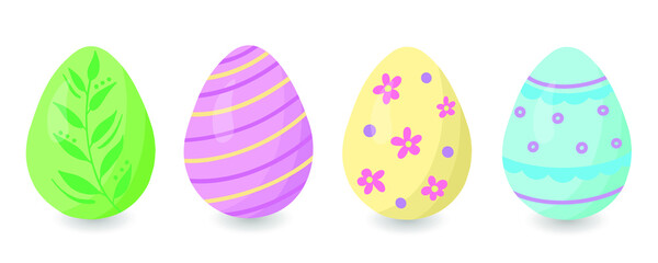 Easter eggs set vector. Multicoloured illustration for printing, greeting cards, posters, stickers, textile and seasonal design. Isolated on white background.