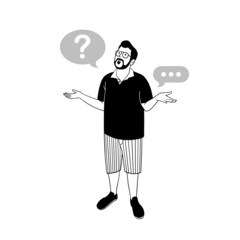 Man and mental question marks, vector illustration