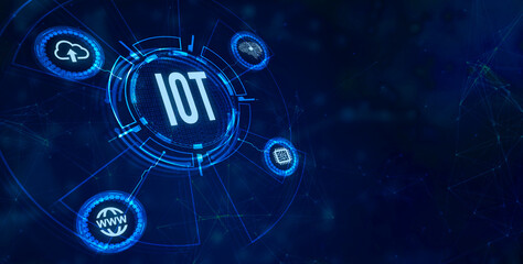 Internet of things - IOT concept. Businessman offer IOT products and solutions. Internet, business, Technology and network concept.