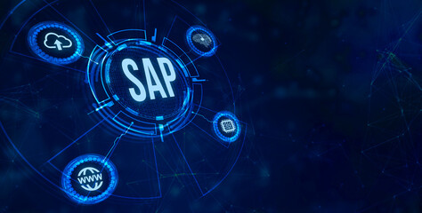 Internet, business, Technology and network concept. SAP System Software Automation concept on virtual screen data center.