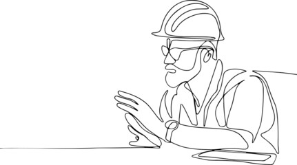 building industry technology and people concept smiling builder in hardhat