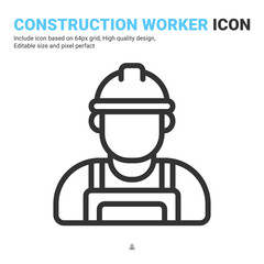 Obraz na płótnie Canvas Construction worker vector icon with outline style isolated on white background. Vector illustration engineer, work suit sign symbol icon concept for engineering, business, industrial and construction