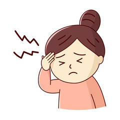 痛みでこめかみを押さえる女性
