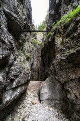 Fototapeta na wymiar Ladder on a rocky hiking trail in Prosiecka valley, Slovakia