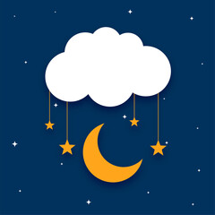 paper style cloud moon and stars background