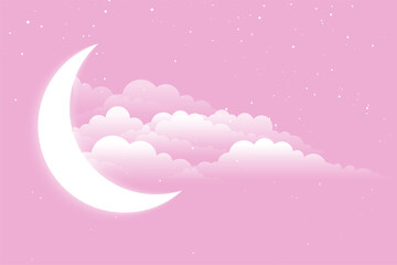 glowing moon with clouds and stars background
