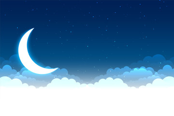 Plakat night sky scene with clouds moon and stars