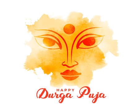 Happy Durga Puja Watercolor Greeting Design