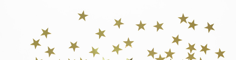 Obraz premium banner of Christmas border with gold star confetti. Holiday background for New Year on white