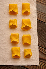 Raw homemade ravioli pasta with spinach and ricotta