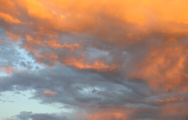 romantic sunset with orange clouds