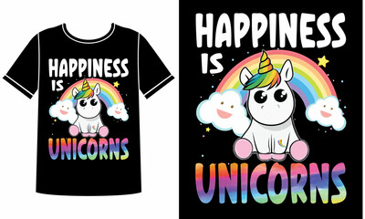 Happiness unicorn t-shirt design template