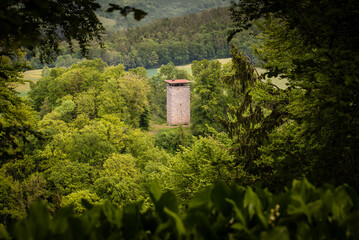 Fototapeta premium Alte Burgruine mitten im Wald, Späher-Sicht 
